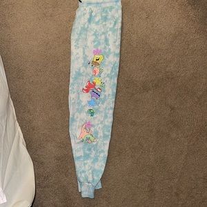 Spongebob Sweatpants, blue and white, drawstring